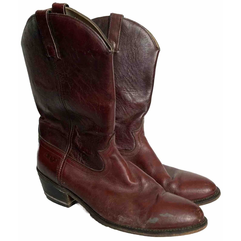 Vtg Dingo Burgundy Red Leather Cowboy Western Boots Mens 10.5 D Made in USA 7755